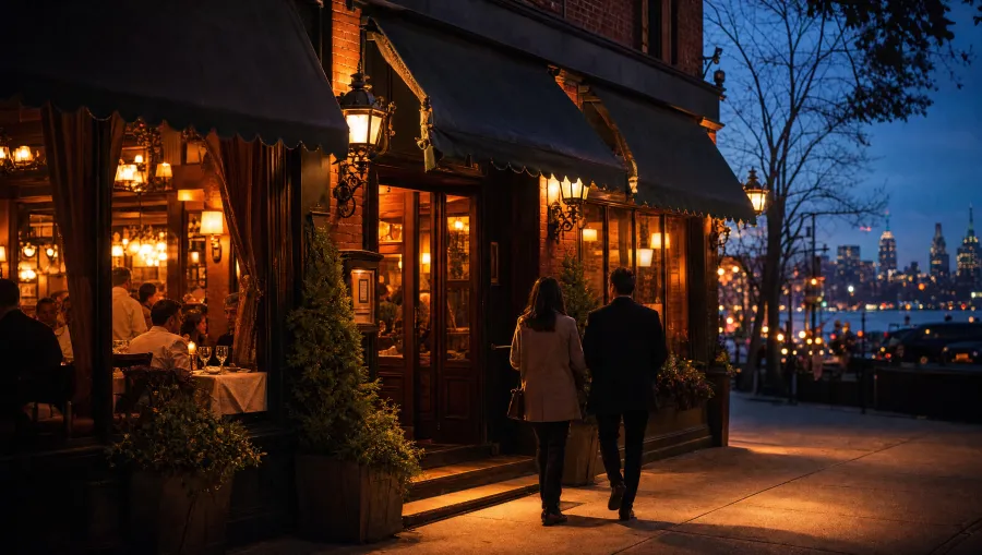 The warm, glowing storefront of GP's Restaurant at dusk