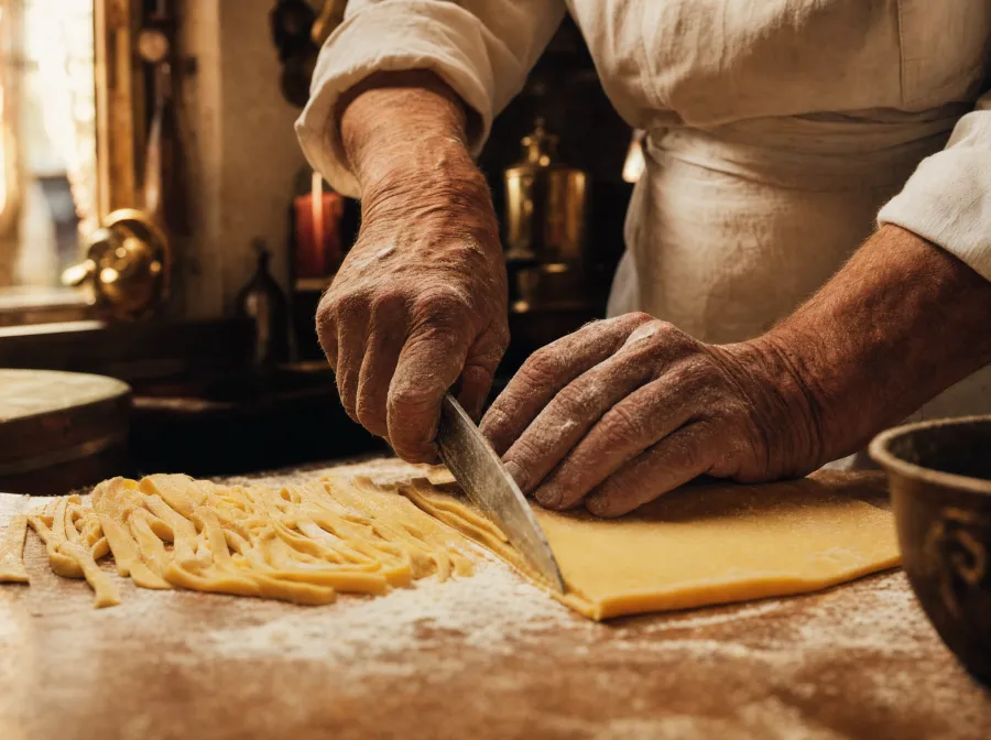 An Italian chef rolling fresh pasta by hand at GP's