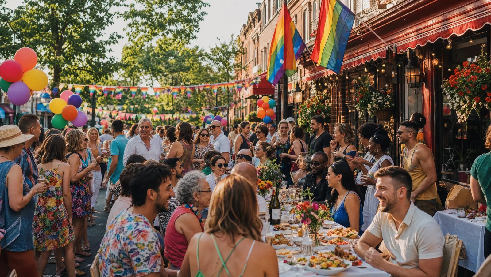 Guttenberg Pride Block Party outside GP's, rainbow flags and a festive crowd